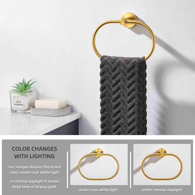 Angle Simple Towel Ring Brushed Dark Gold, SUS 304 Stainless Steel Swivel Hand Towel Holder for Bathroom Wall Mount - Image 4